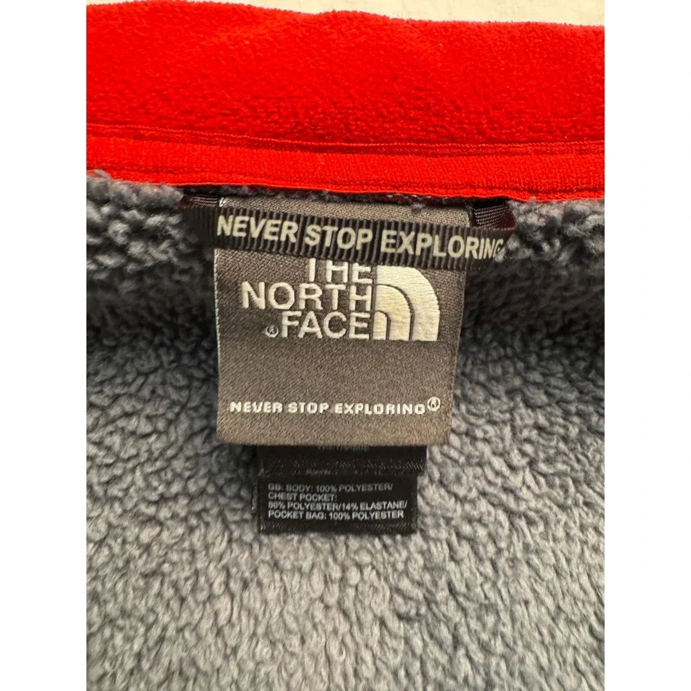 The North Face Mens Red Full Zip chimborazo Fleece Vest Grey Trim Large